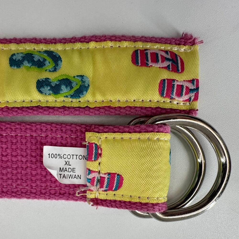 Flip Flop Hot Pink Canvas & Yellow Flip Flop Ribbon D-Ring Belt XL - Picture 3 of 4